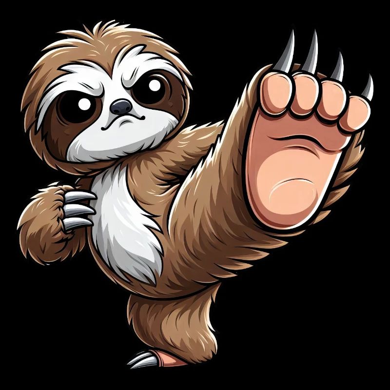 Cool Sloth Karate Cartoon Martial Arts