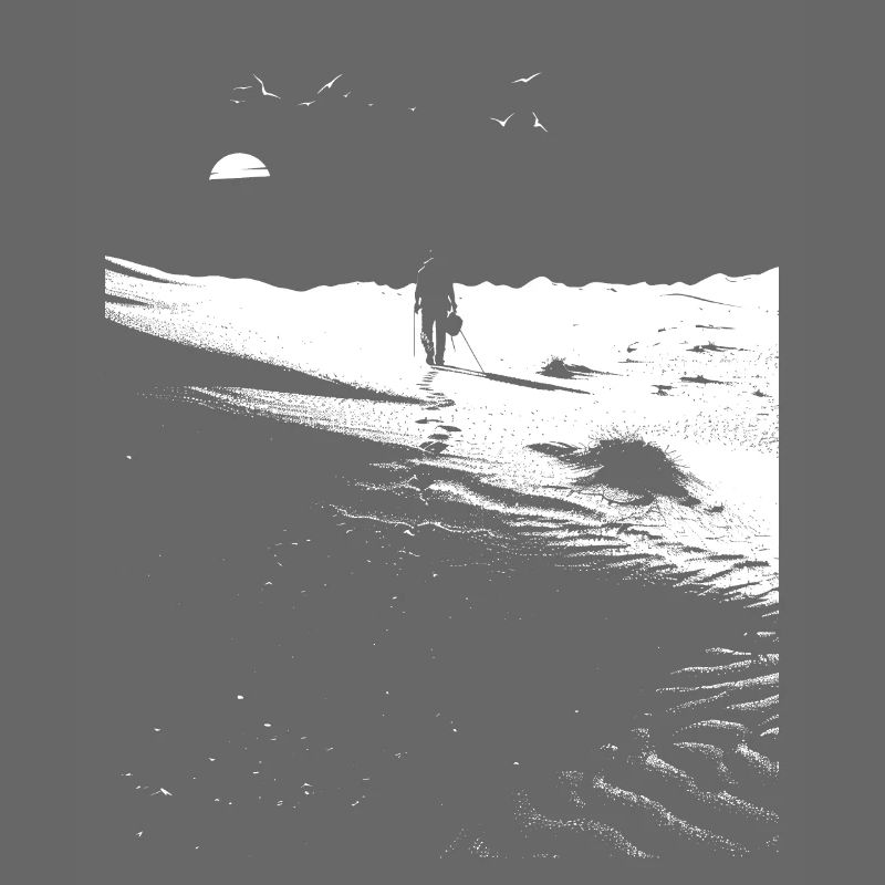 Path through the desert with footprints - Monochrome Art