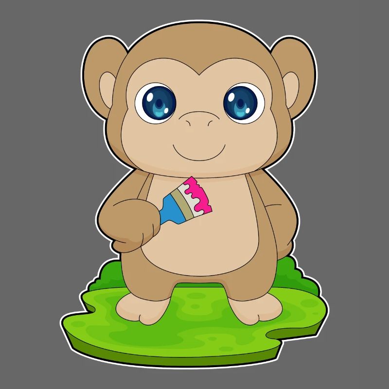 Monkey Painter Brush Painting