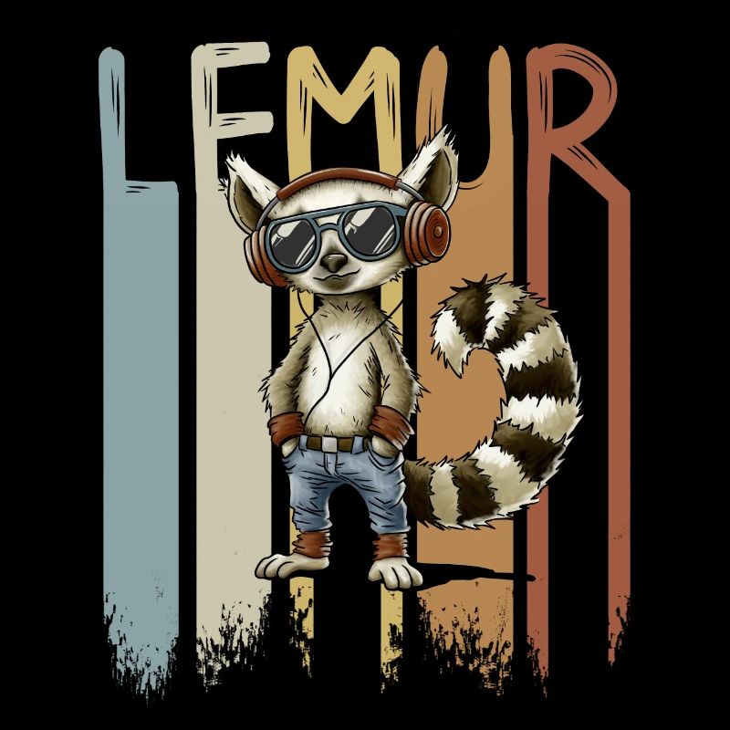 Retro Lemur mit OldSchool Kopfhörern Sonnenbrille