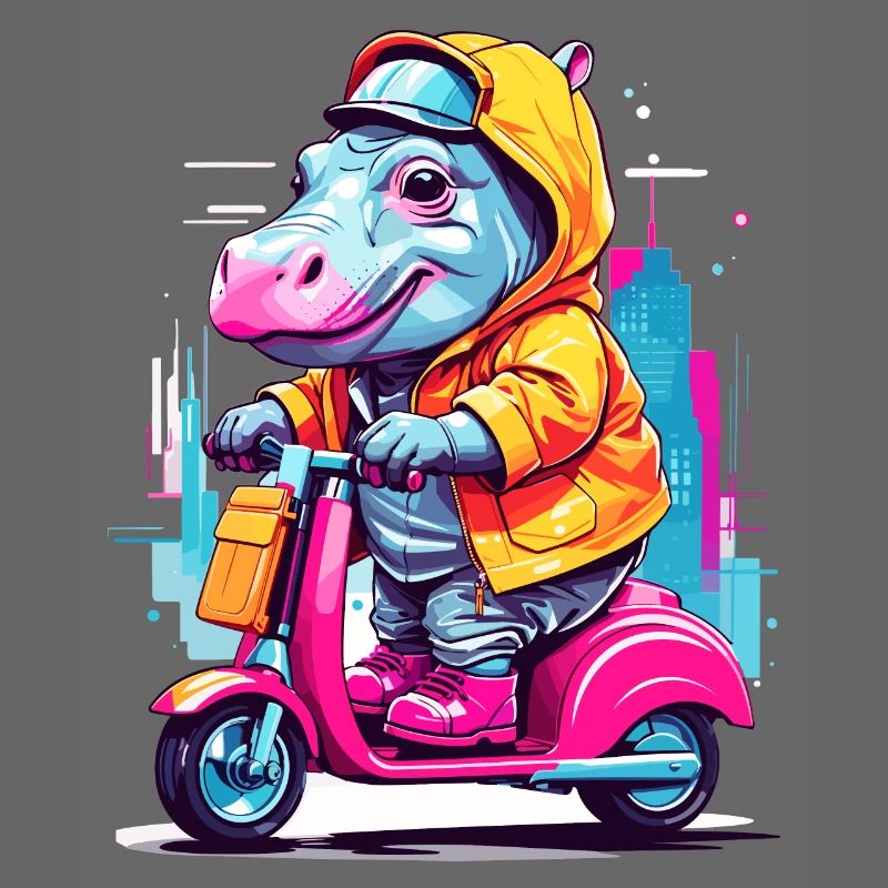 Nilpferd auf Roller