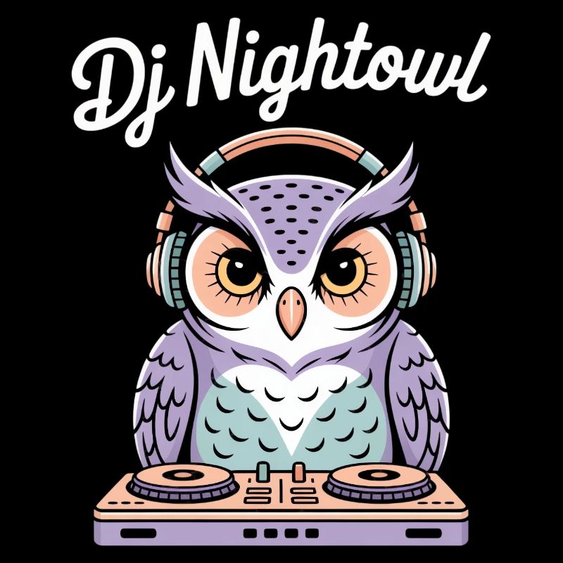 DJ Nightowl hibou avec un casque à la table de mixage