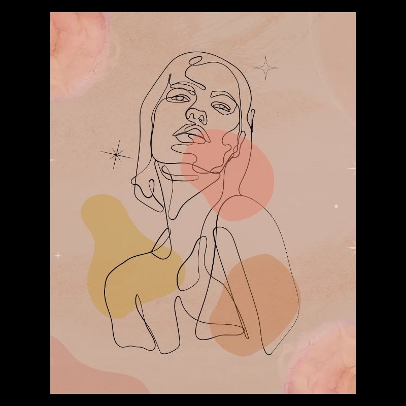 Line portrait with pastel spots