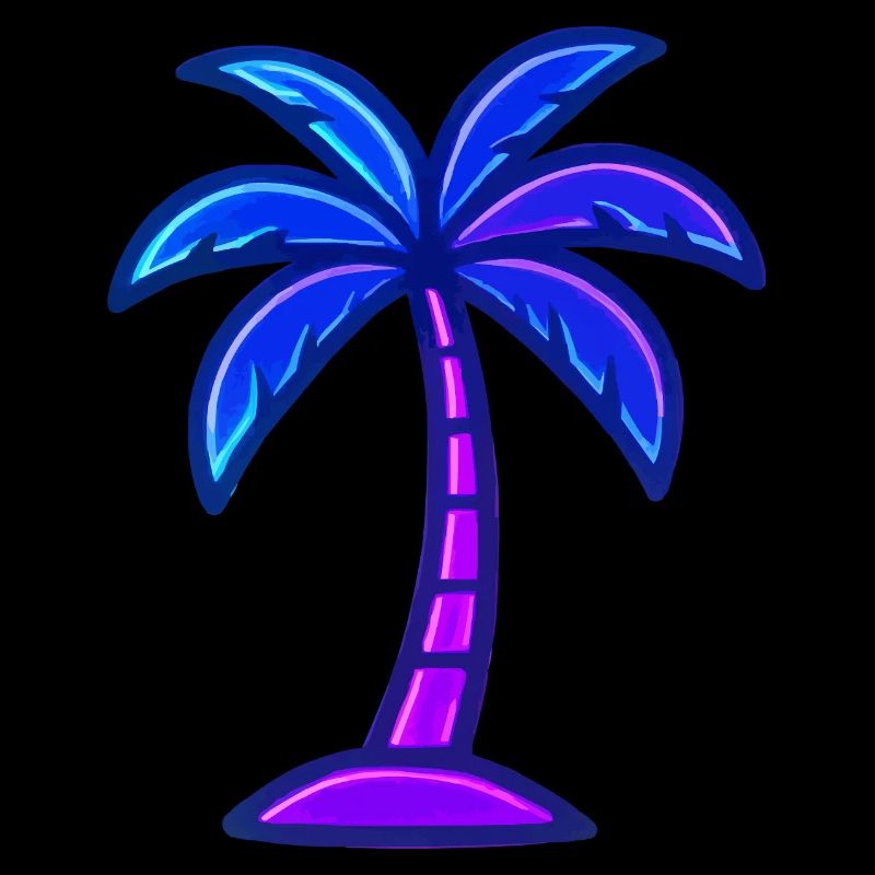 Neon palm tree in night light