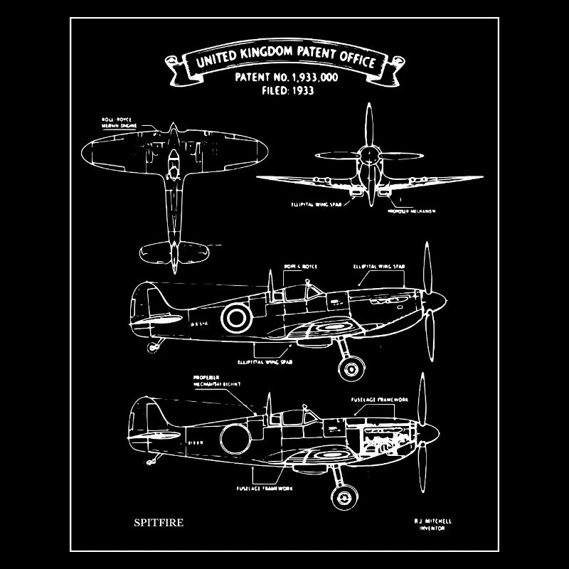 Spitfire Aviation Blueprint Vintage Planes