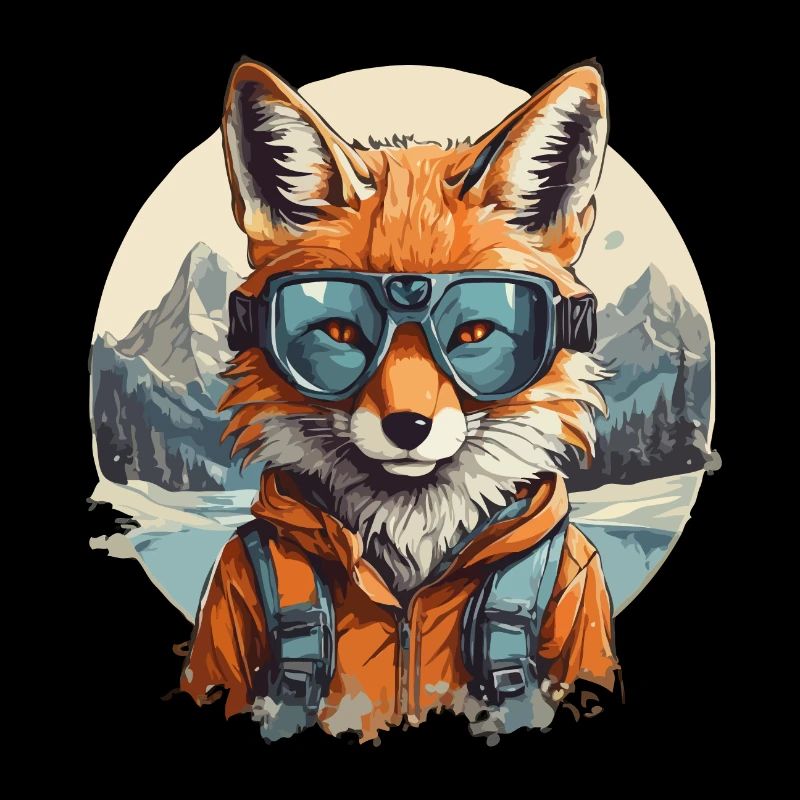 renard cool dessin animé dans les montagnes