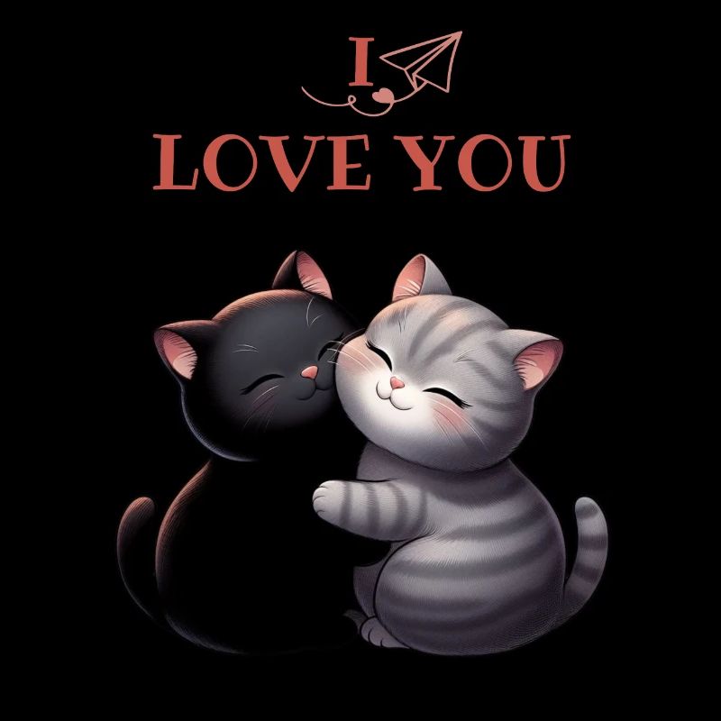 2 schwarze und graue Katzen Ich liebe dich