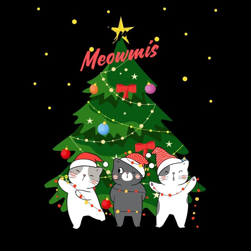 Merry Meowmis - Drôle de chat décorant un arbre de Noël
