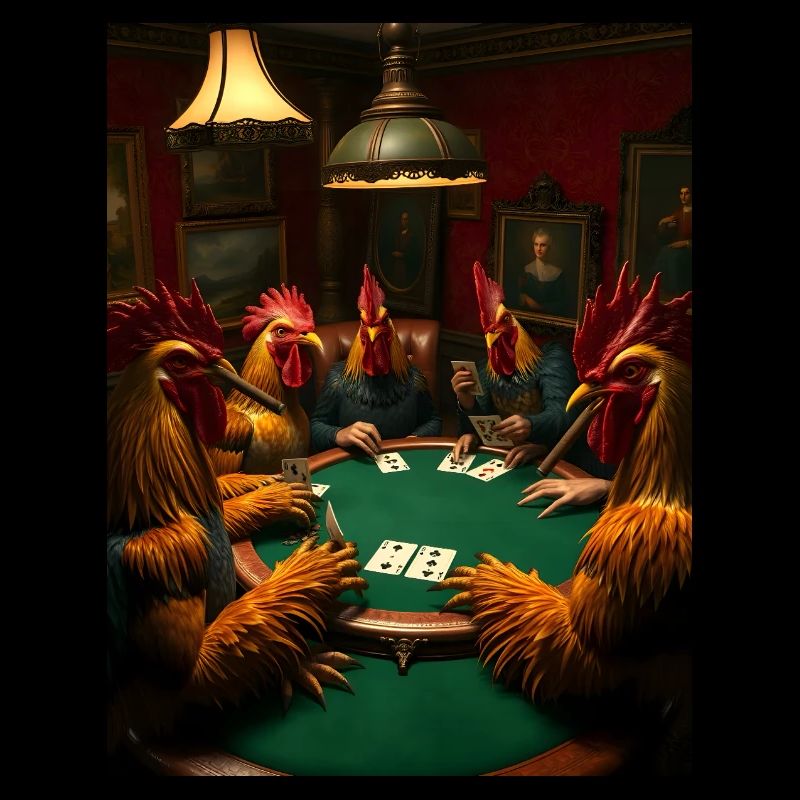 Winged poker face – roosters gamble