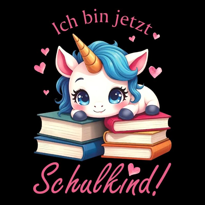 Süßes Einhorn mit Bücher - Ich bin jetzt Schulkind