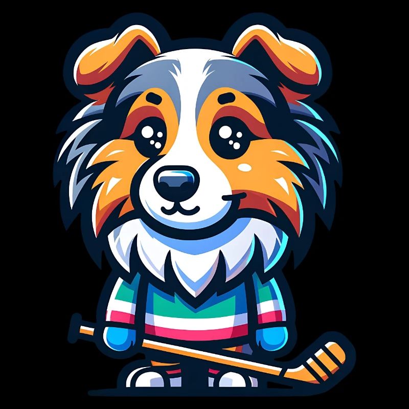 Icehockey Sheltie Comic Hund Eishockey