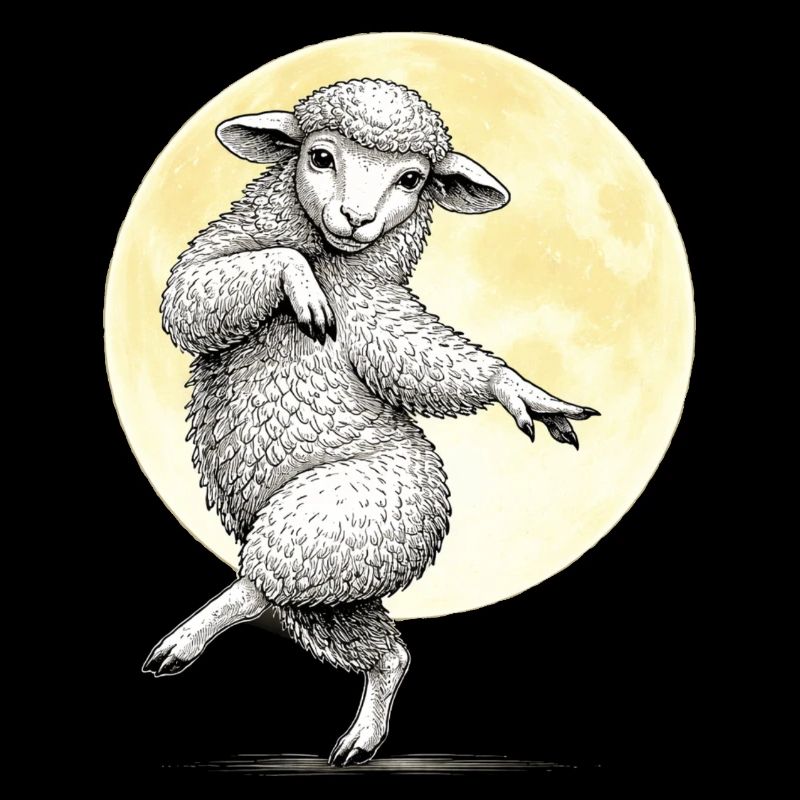Illustration de moutons dansants sur la lune