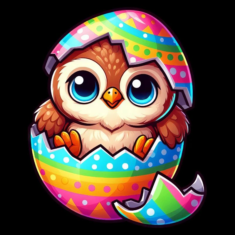 Cute cartoon owl in Easter egg colorful and playful