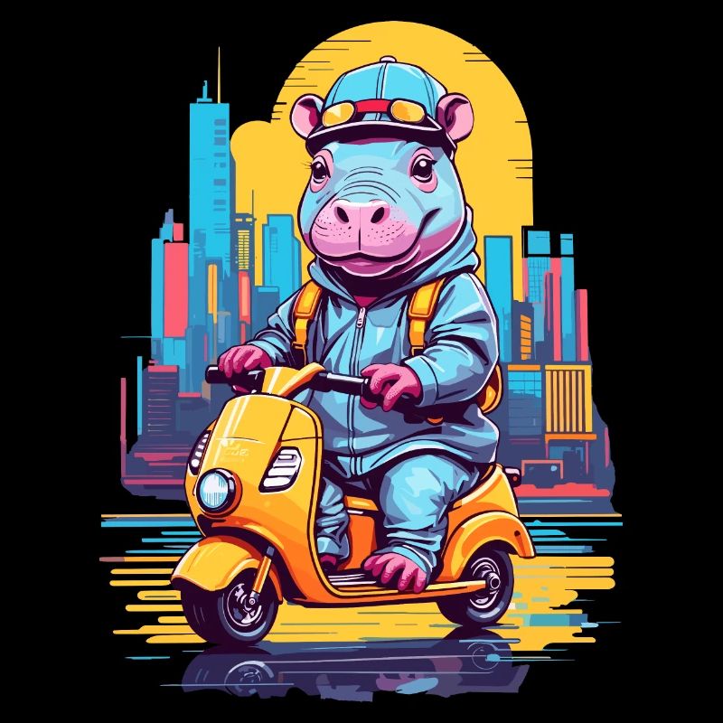 Nilpferd auf Roller