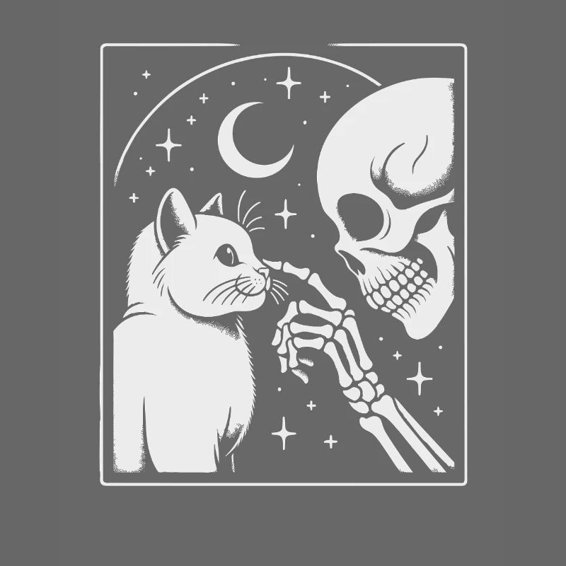 Chat céleste et squelette Art de la nuit