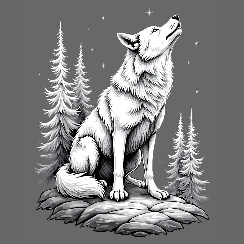 Wolf Drawing Sketch Illustration Black White