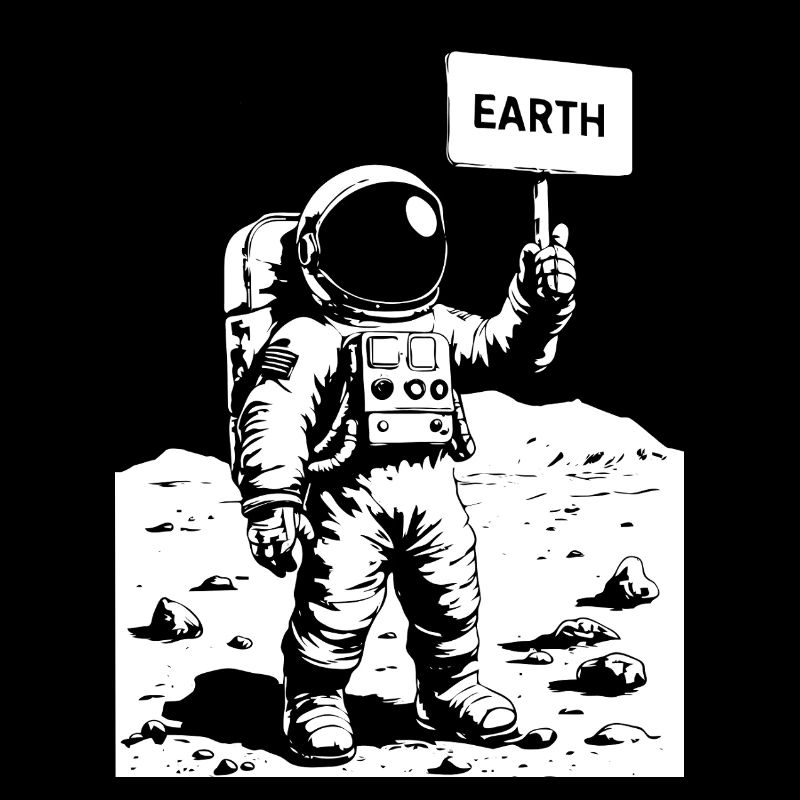 Astronaut on the moon holding a sign