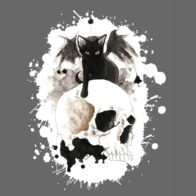 Chat sorcier sur un crâne
