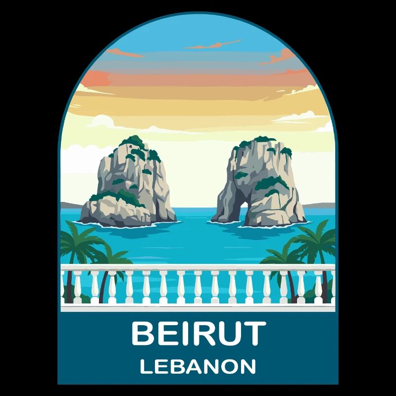 Affiche de voyage vintage de Beyrouth, Liban, Pigeon Rocks
