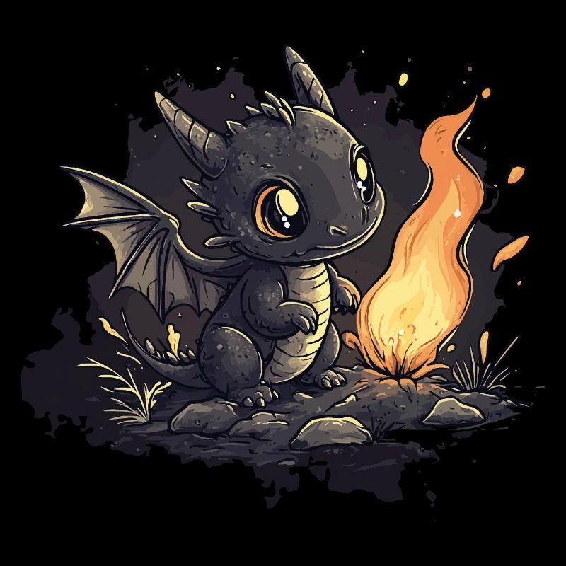 Kleiner Drache am Feuer