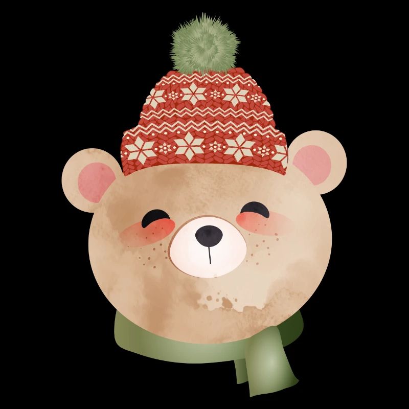 cute bear with bobble hat and scarf in winter