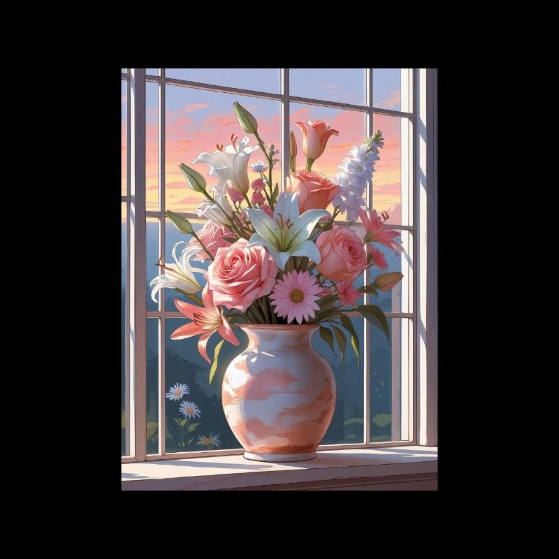 Vases de fleurs au coucher du soleil