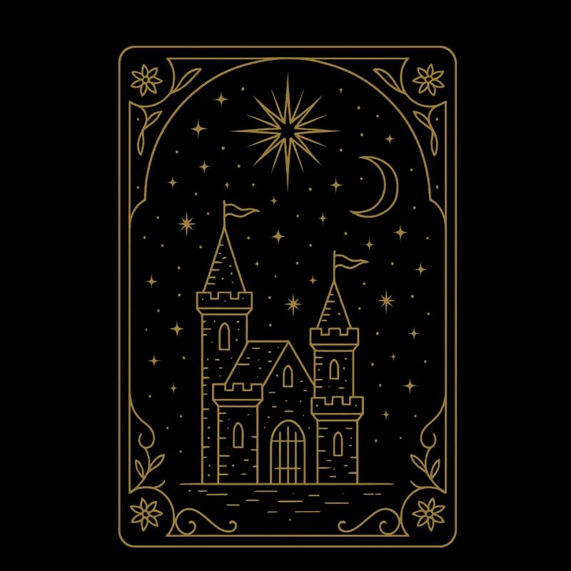 Tarot Card Castle Tower Night