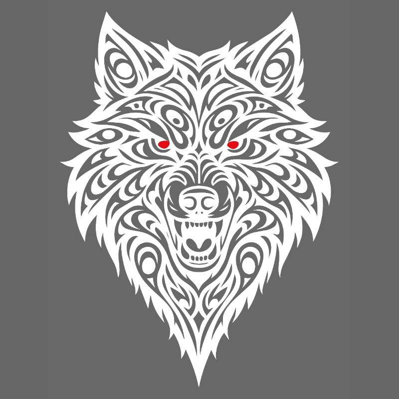 Embossed wolf head with tribal pattern
