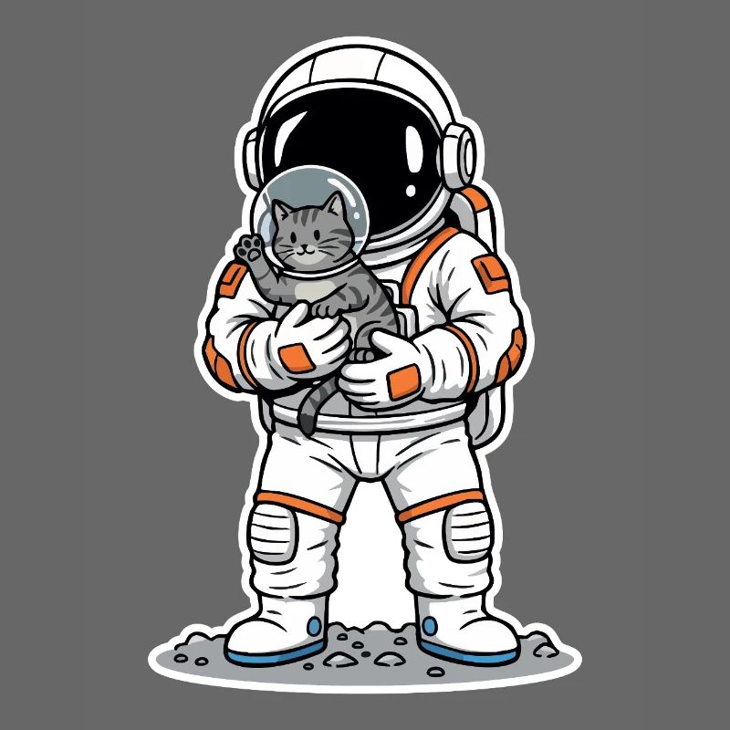 Chat Gris Astronaute Espace Câlin Mignon