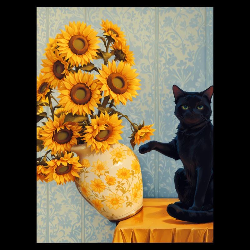 Sonnenblumen und schwarze Katze Kunst Parodie