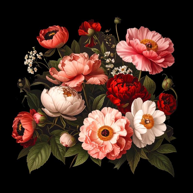 Bouquet de fleurs, pivoines, coquelicots, millésime, fleur