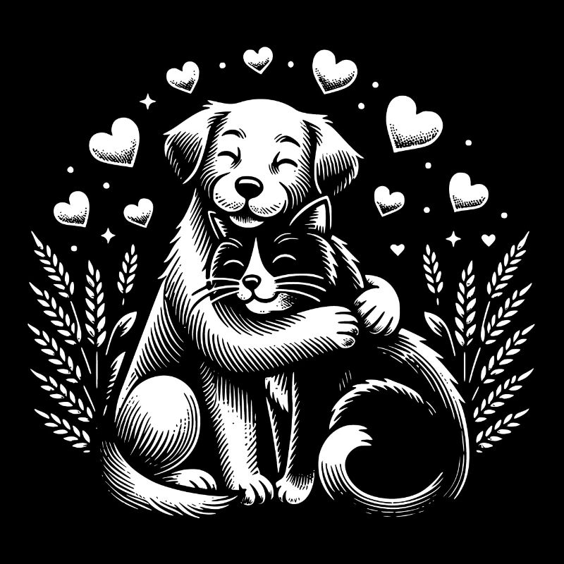 Chien et chat en amour, paix, amitié