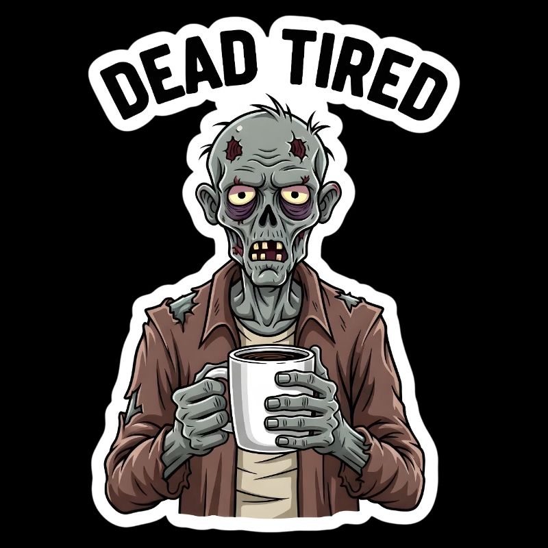 Dead Tired Funny Zombie with Coffee Mug