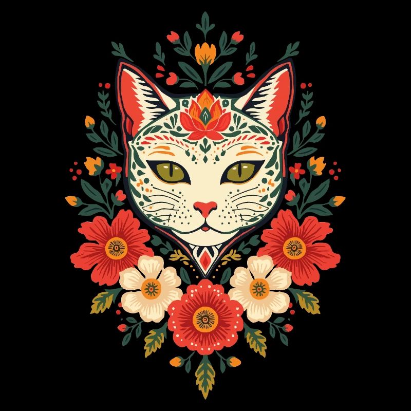 Chat fleur dans le style folklorice
