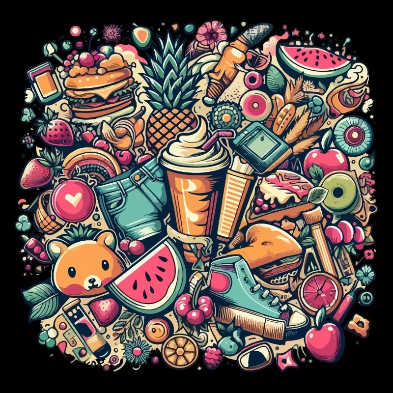 Collage coloré de délices et d’objets d’été