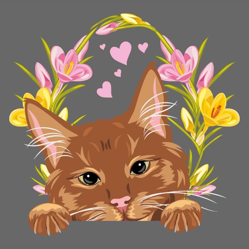 Jeter un coup d’œil mignon chat roux avec une couronne de fleurs