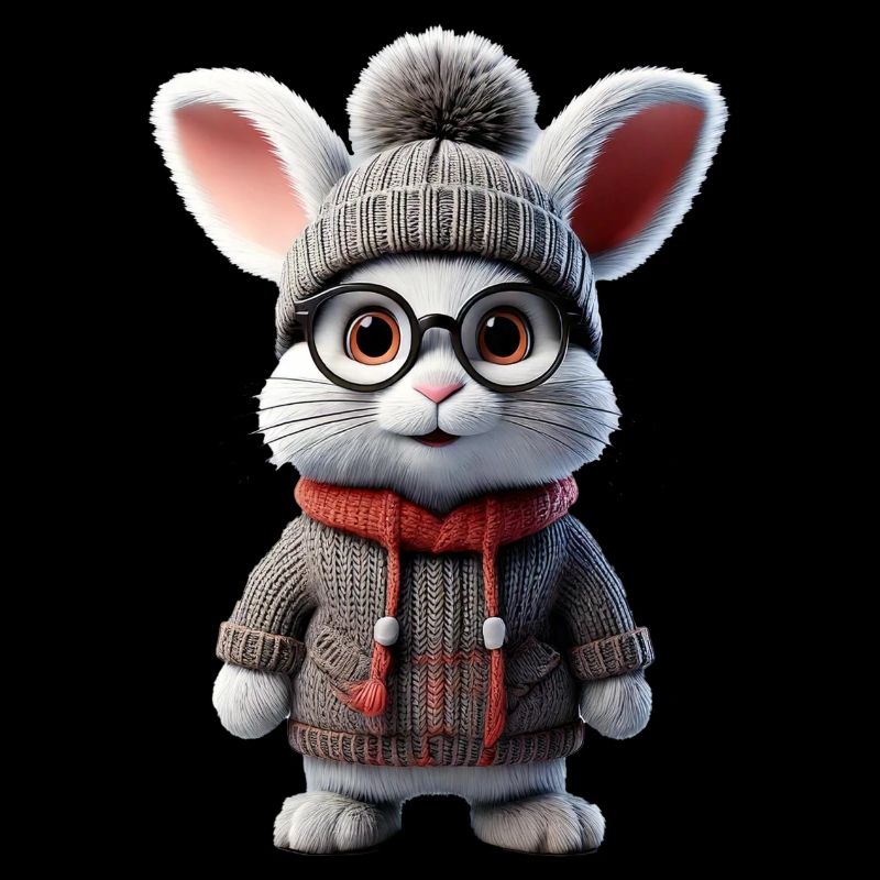Mignon lapin avec pull tricoté