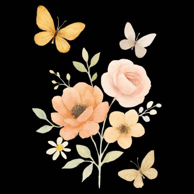 Fleurs pastel motifs papillon