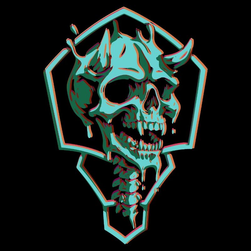 Neon skull in hexagon