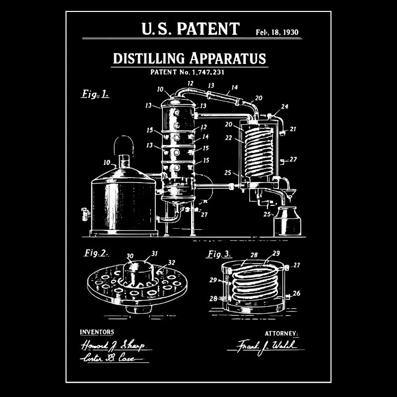 Vintage de Blueprint de Distillation Breveté