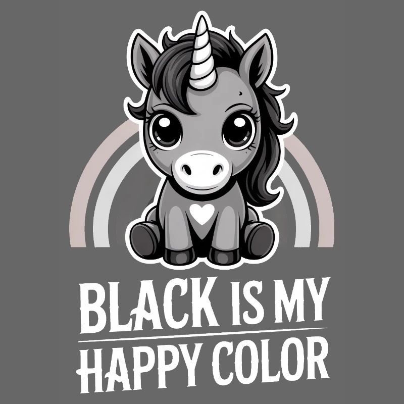 Gris licorne arc-en-ciel : Le noir est ma couleur joyeuse