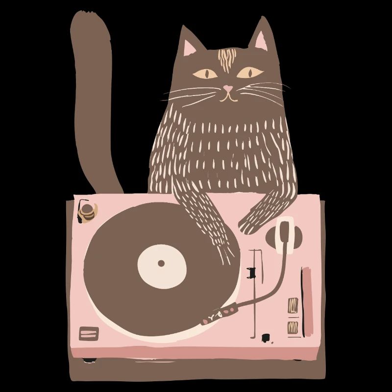 DJ chat sur une platine rose