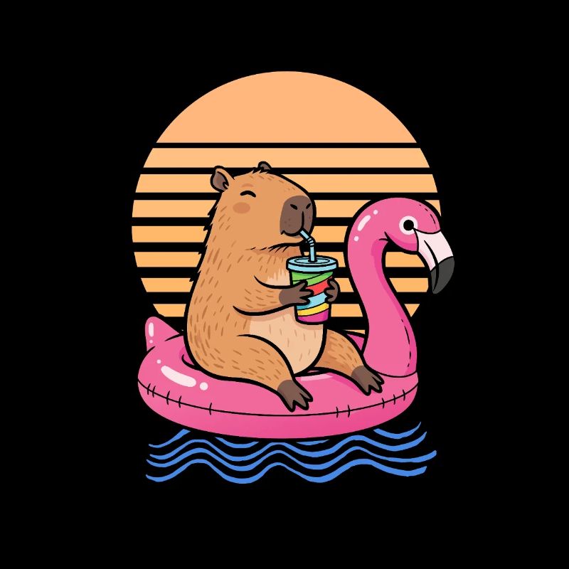 Capybara auf rosa Flamingo