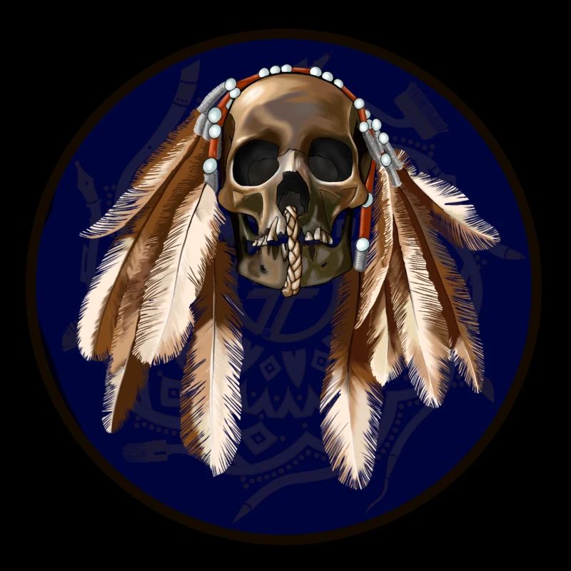 scull with feathers around