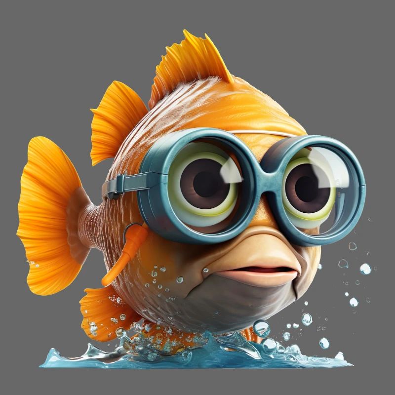 Funny fish with diving goggles