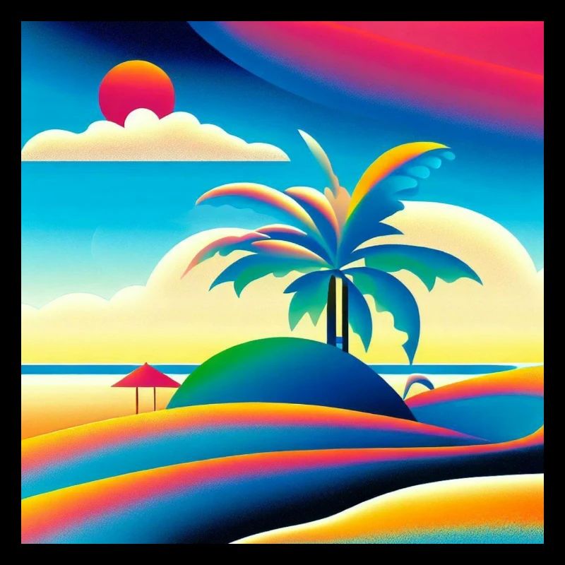 Coucher de soleil sur la plage dans le style des années 80