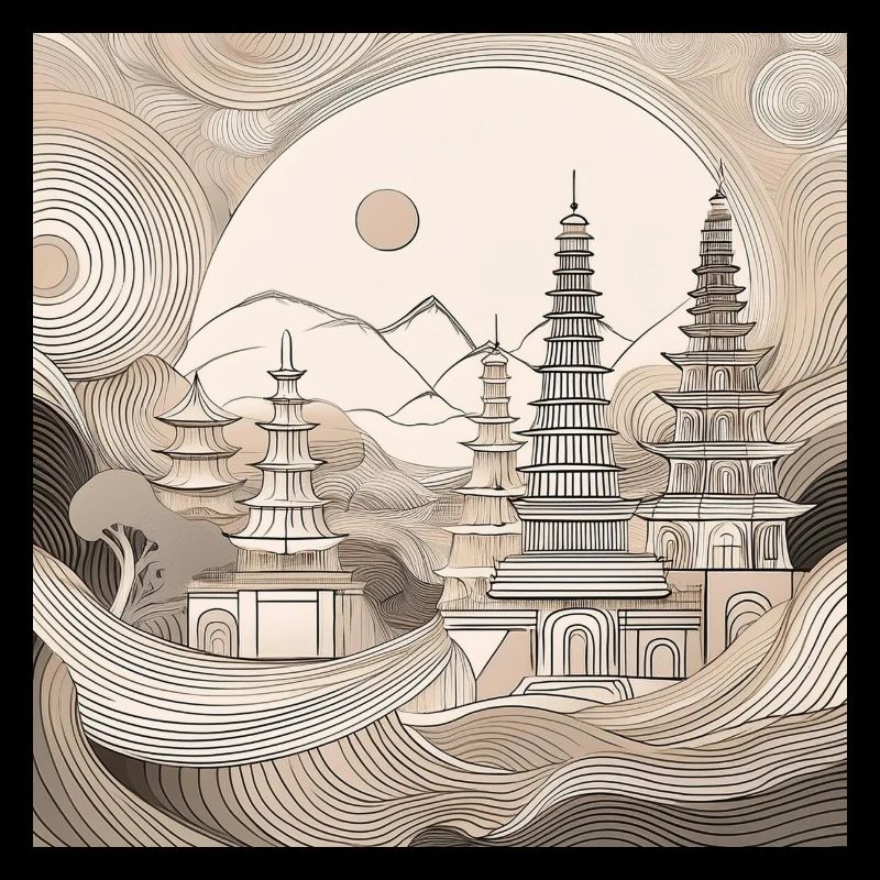 Minimalist Temple Pagodas Art