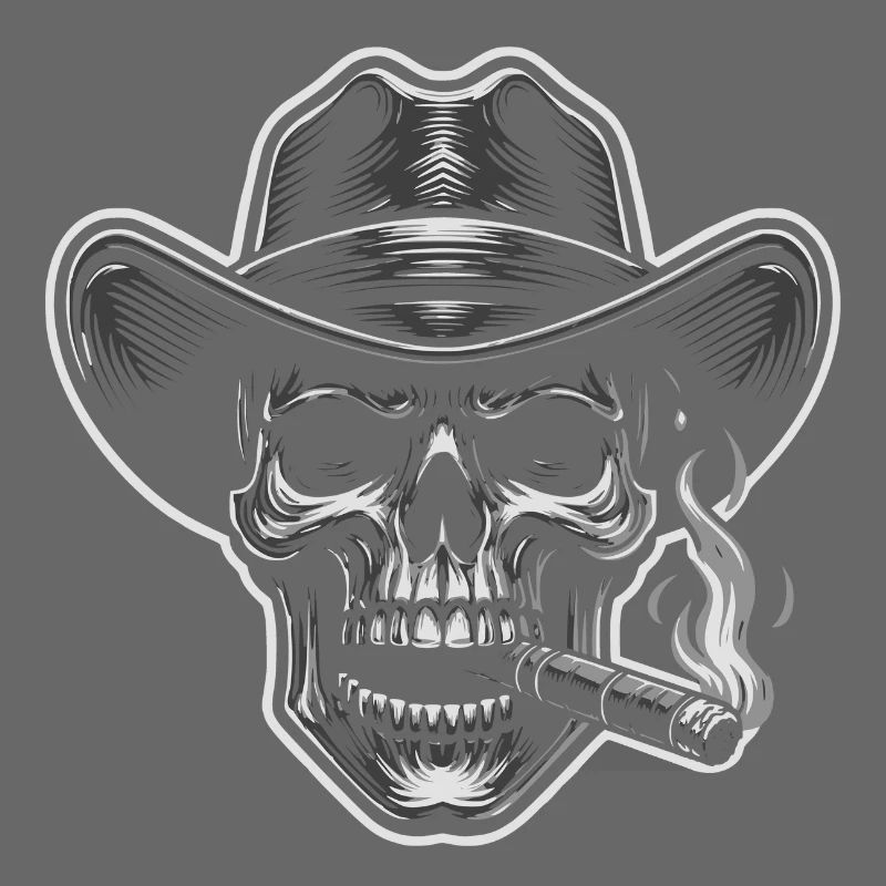 Cool Skull with Cigar and Cowboy Hat Stetson