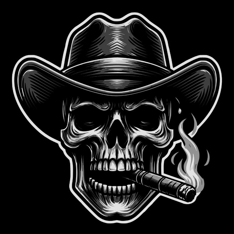 Cool Skull with Cigar and Cowboy Hat Stetson
