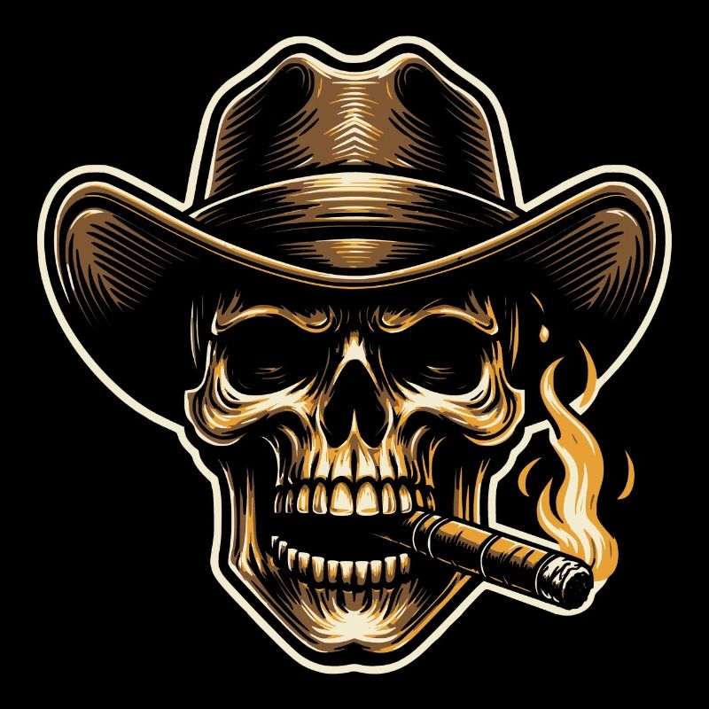 Cooler Skull mit Zigarre und Cowboyhut Stetson